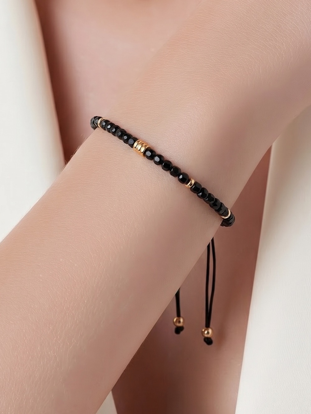 NWT Black Spinel Sterling Silver Beaded Bracelet